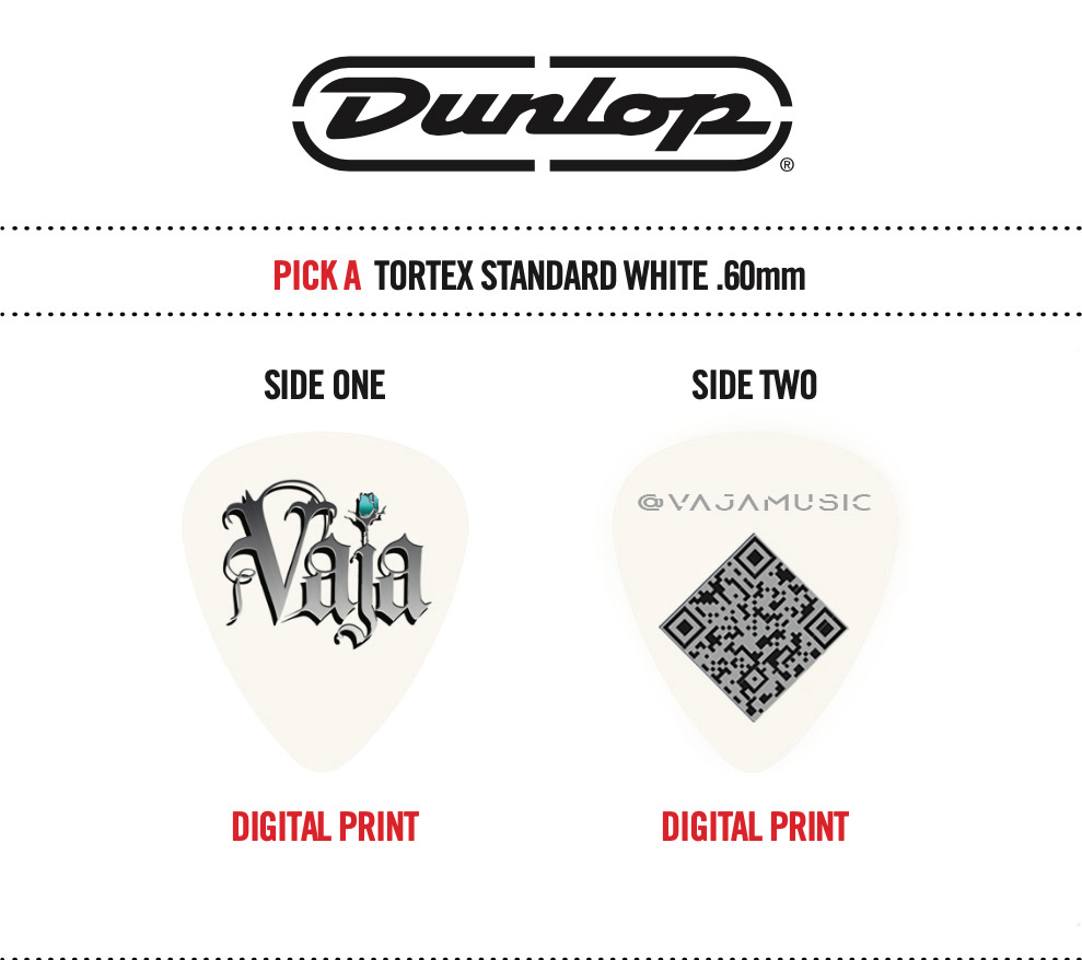 Vaja Dunlop custom white guitar picks.