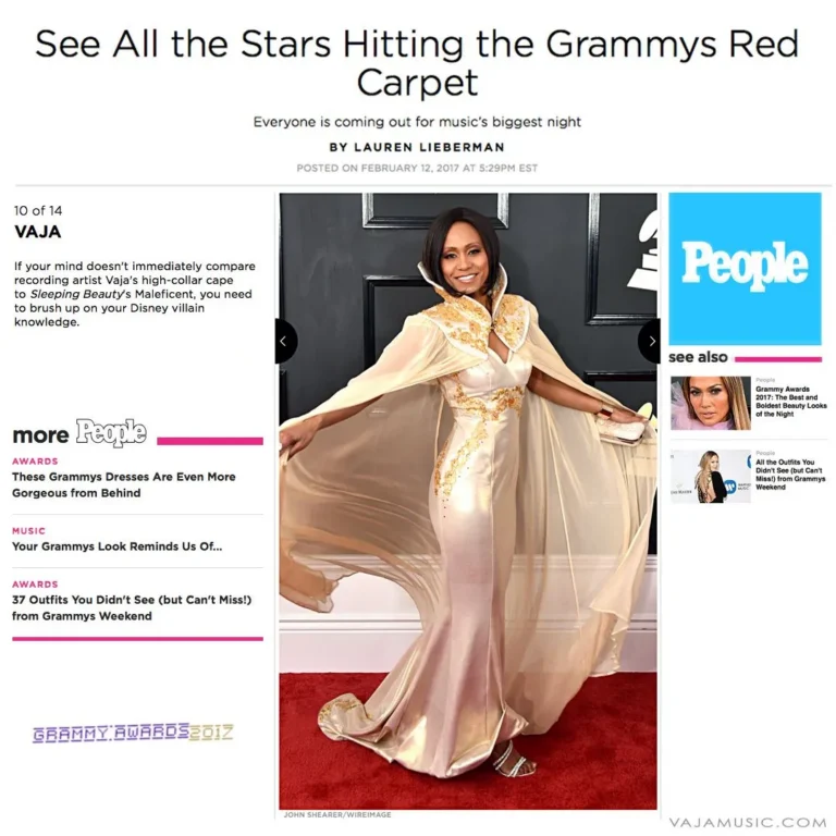 Vaja featured in People Magazine Grammys red carpet coverage.