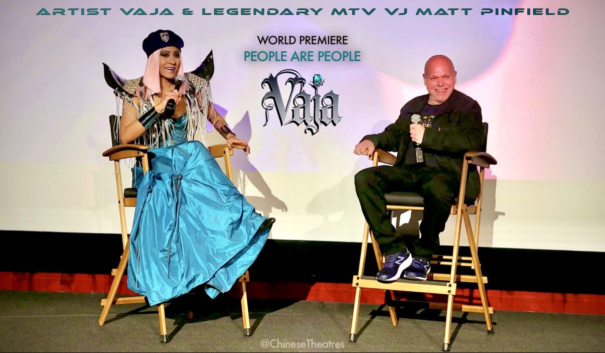 Vaja in a Q and A with MTV VJ Matt Pinfield at the People Are People world premiere